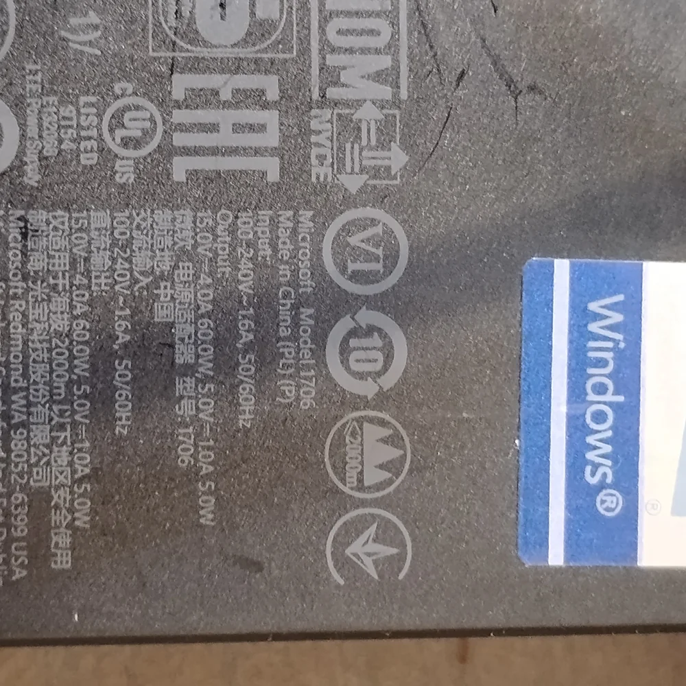 Black Windows Charger Microsoft 1706 Original